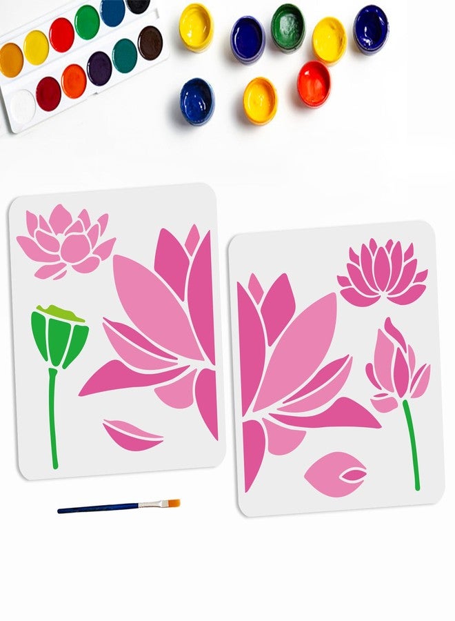 MAYJOYDIY 2pcs Lotus Stencil Summer Lotus Flower Stencil Splicing Style 11.8×11.8inch with Paint Brush Lotus Seedpod Template for Wood/Canvas/Paper/Fabric/Walls/Furniture - Image 1